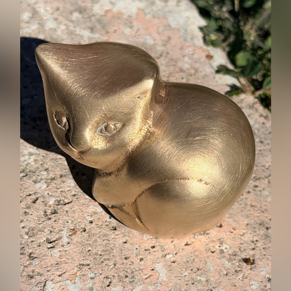 Solid Brass Cat Figurine | Vintage MCM Minimalist Animal Sculpture
